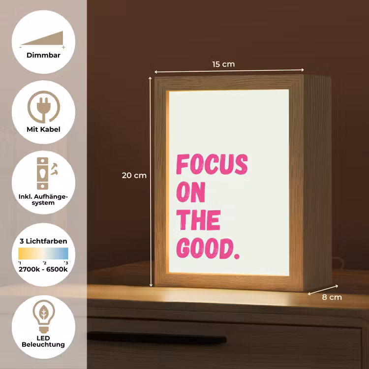 Focus on the good - Beige - Roze Light Box met kabel (Tafellamp) klein -USP_DE