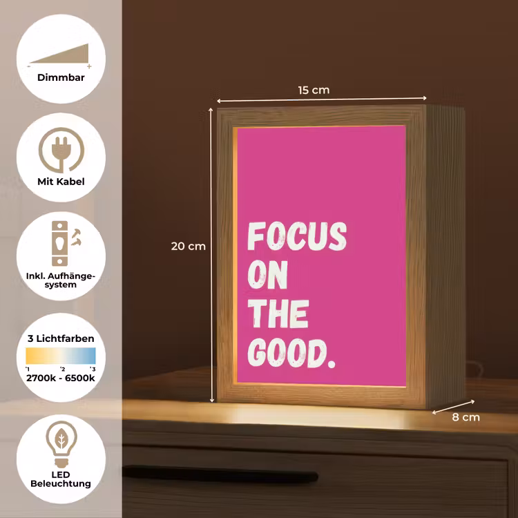 Focus on the good - Roze - Simple Light Box met kabel (Tafellamp) klein -USP_DE