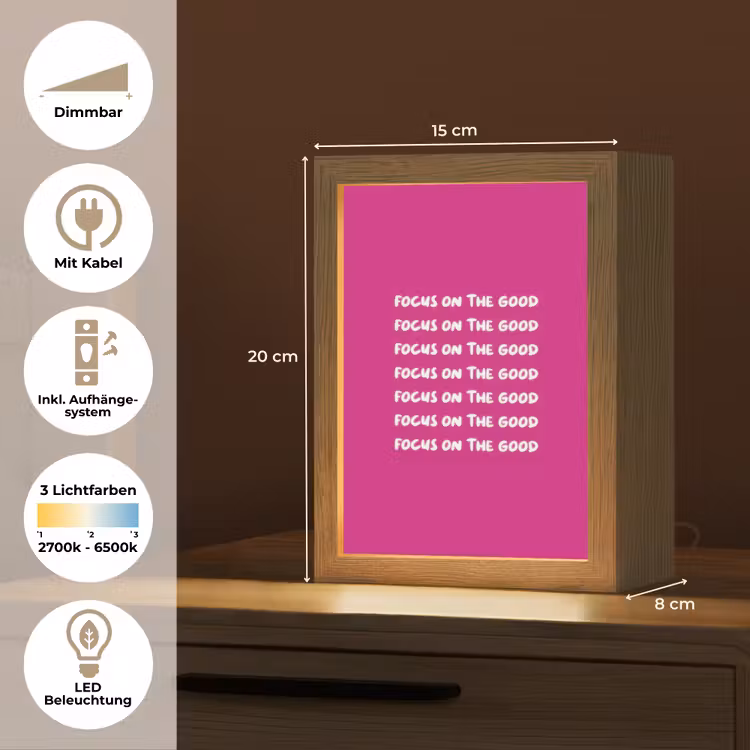 Focus on the good - Roze - wit Light Box met kabel (Tafellamp) klein -USP_DE