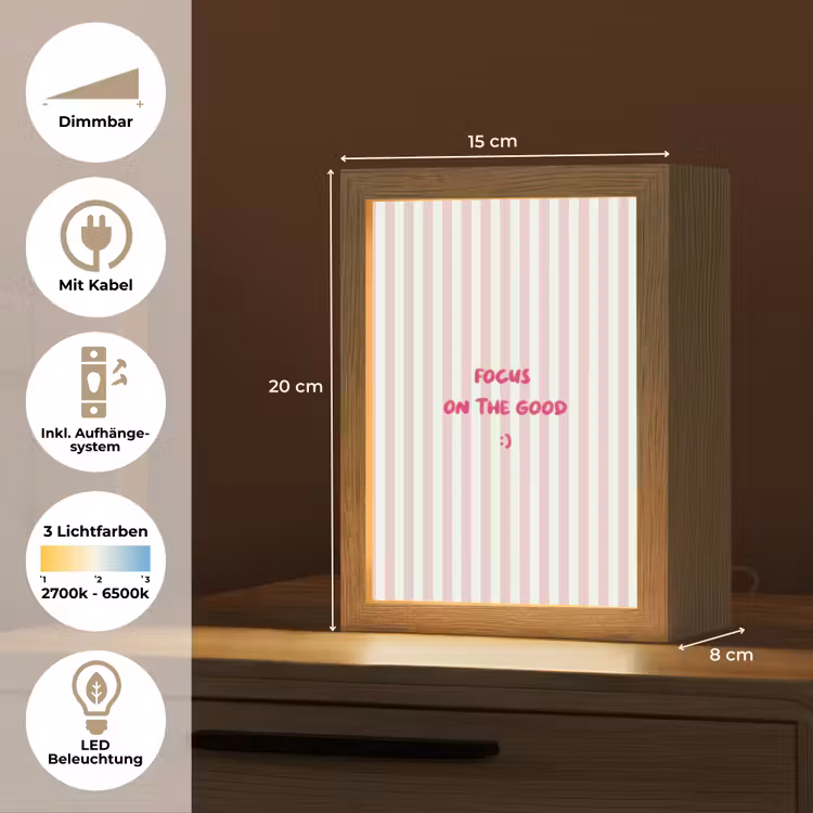 Focus on the good - Strepen - Roze - Smiley Light Box met kabel (Tafellamp) klein -USP_DE