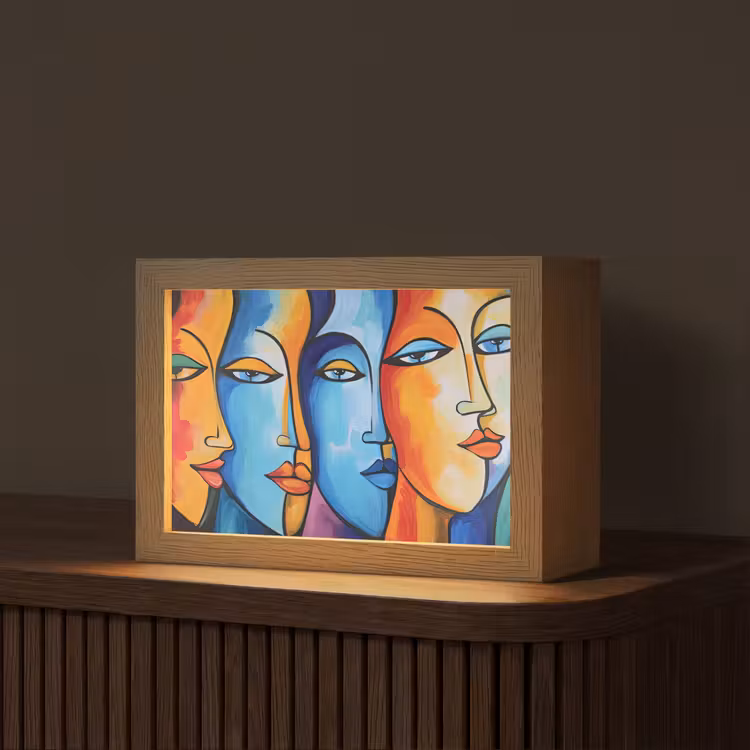Hoofd - Olieverf - Schilderij - Kleurrijk Light Box met kabel (Tafellamp) klein -z3d_website