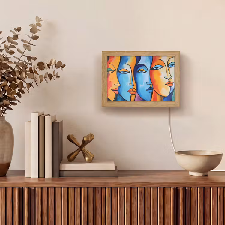 Hoofd - Olieverf - Schilderij - Kleurrijk Light Box met kabel (Tafellamp) klein -sfeer2