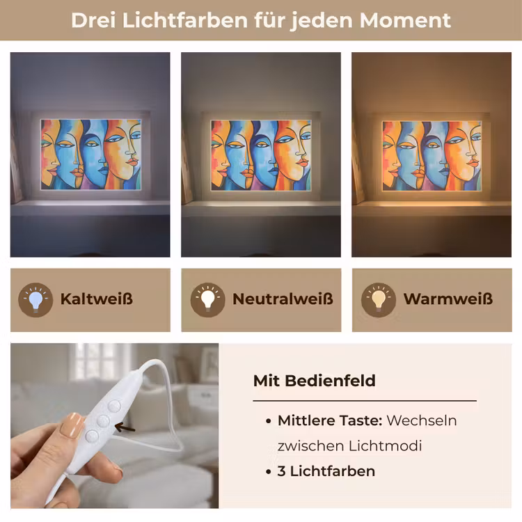Hoofd - Olieverf - Schilderij - Kleurrijk Light Box met kabel (Tafellamp) klein -USP_lichtkleurDE