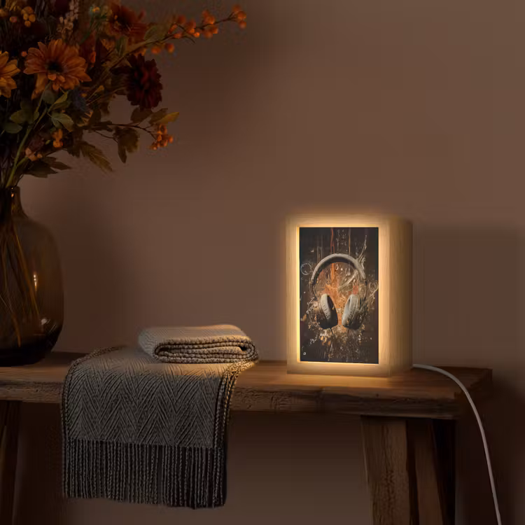 Koptelefoon - Bruin - Dynamische penseelstreken Light Box met kabel (Tafellamp) klein -sfeer4