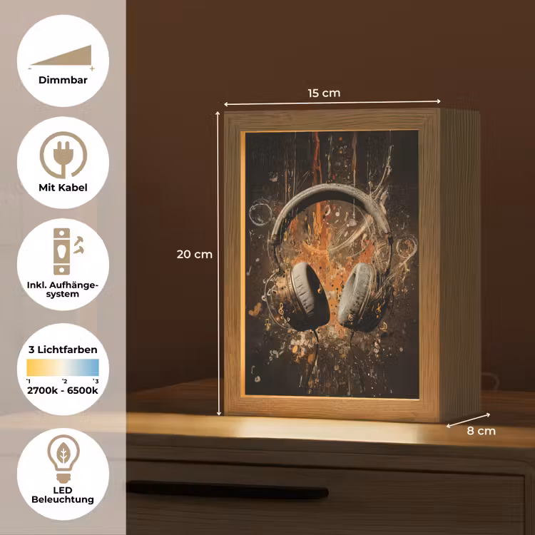 Koptelefoon - Bruin - Dynamische penseelstreken Light Box met kabel (Tafellamp) klein -USP_DE