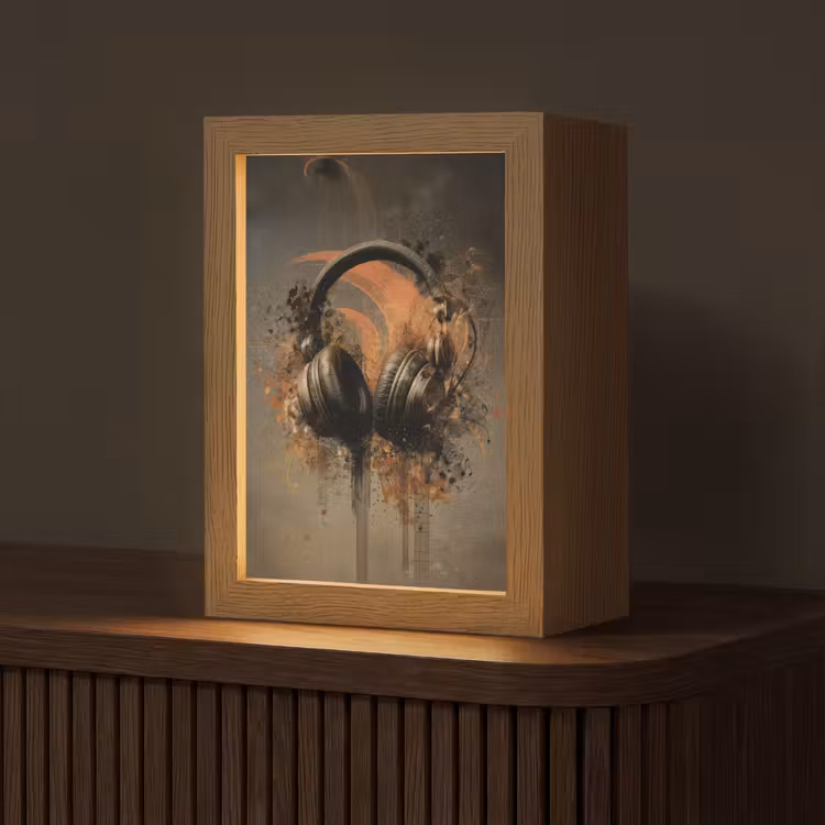 Koptelefoon - Bruin - Verf - Vintage Light Box met kabel (Tafellamp) klein -z3d_website