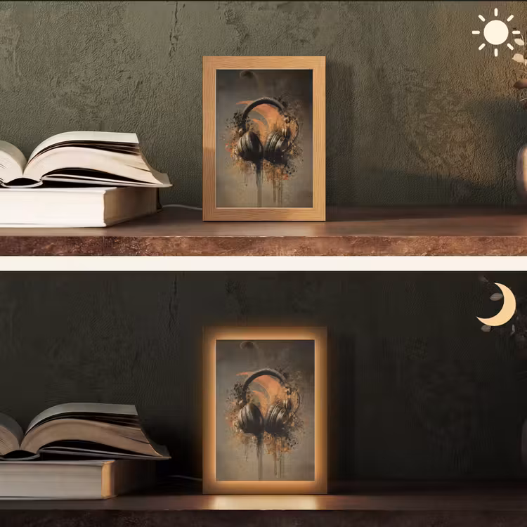 Koptelefoon - Bruin - Verf - Vintage Light Box met kabel (Tafellamp) klein -sfeer3