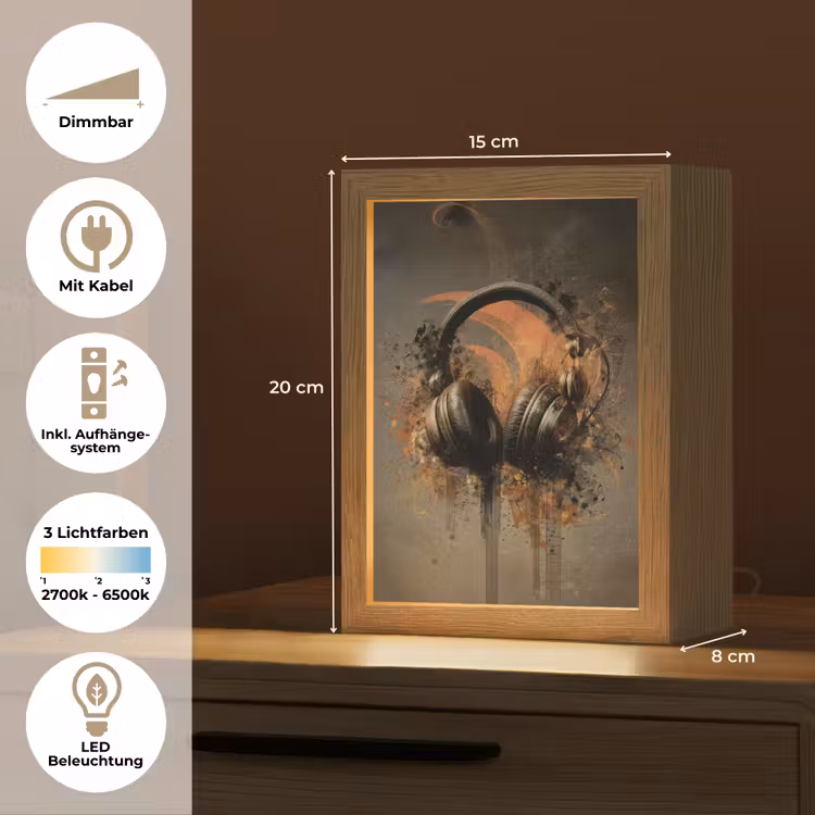 Koptelefoon - Bruin - Verf - Vintage Light Box met kabel (Tafellamp) klein -USP_DE