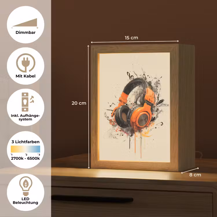 Koptelefoon - Oranje - Explosief Light Box met kabel (Tafellamp) klein -USP_DE