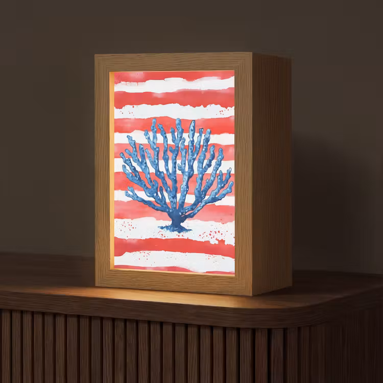 Koraal - Verfstructuur - Rood - Blauw Light Box met kabel (Tafellamp) klein -z3d_website