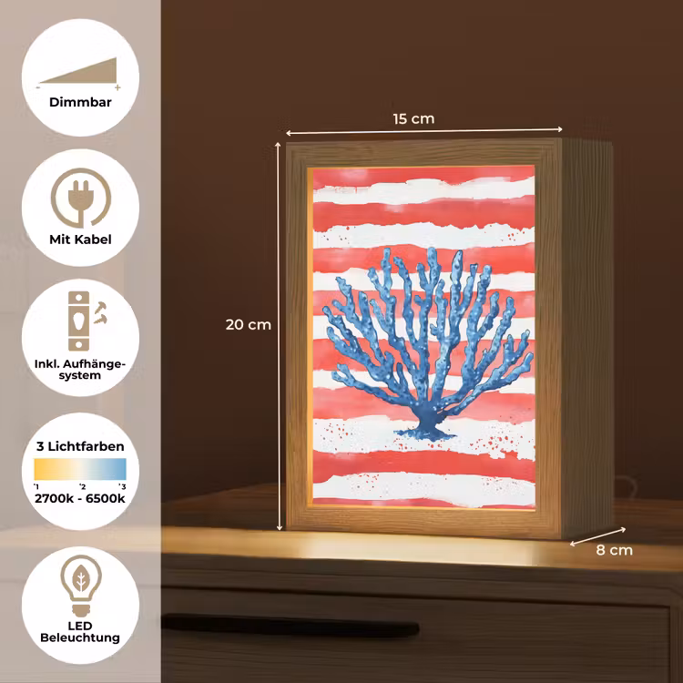Koraal - Verfstructuur - Rood - Blauw Light Box met kabel (Tafellamp) klein -USP_DE