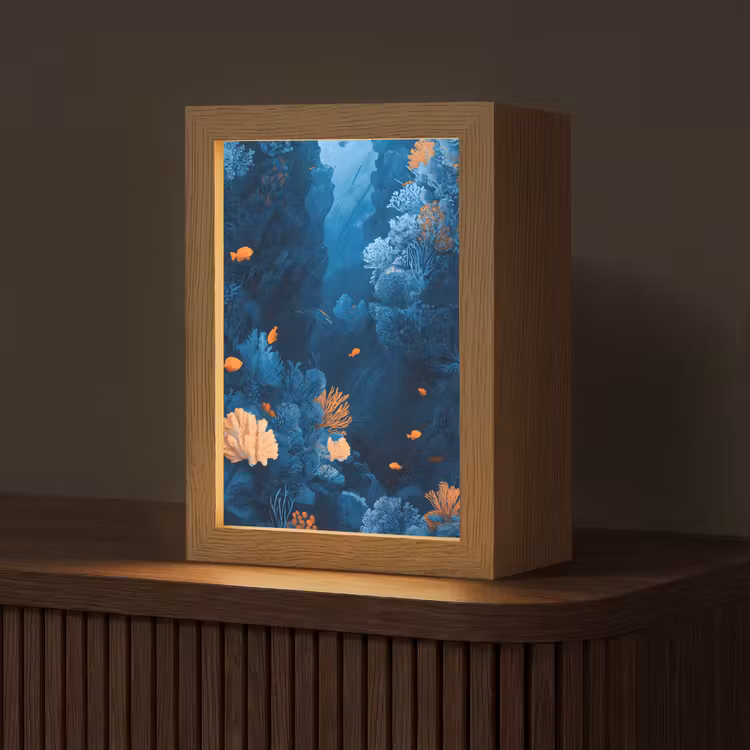Koraalrif - Vissen - Oceaan - Blauw Light Box met kabel (Tafellamp) klein -z3d_website