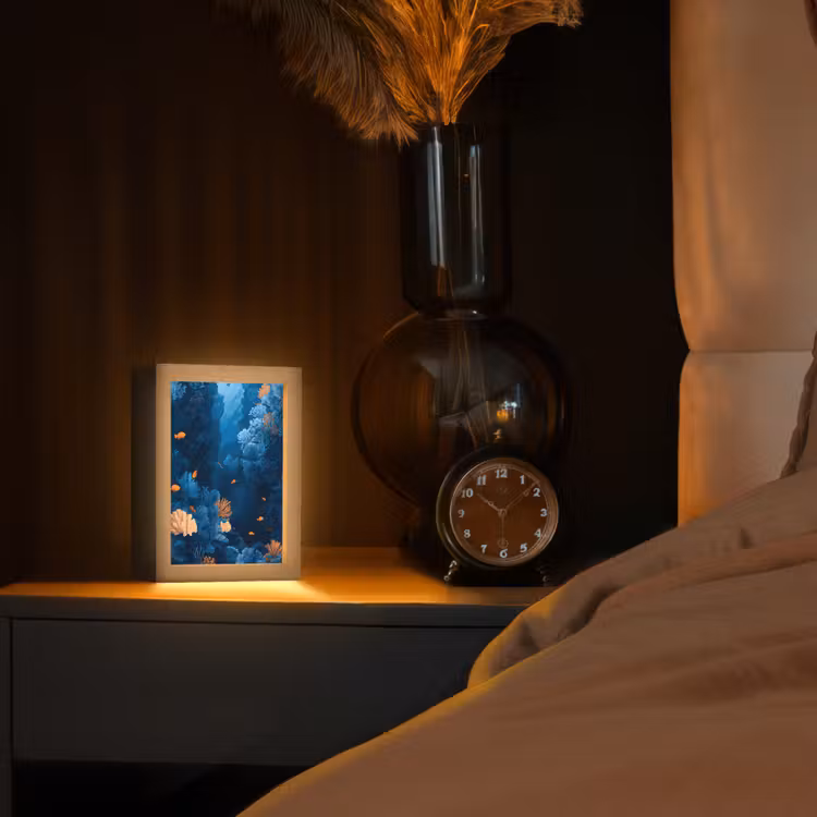 Koraalrif - Vissen - Oceaan - Blauw Light Box met kabel (Tafellamp) klein -sfeer1
