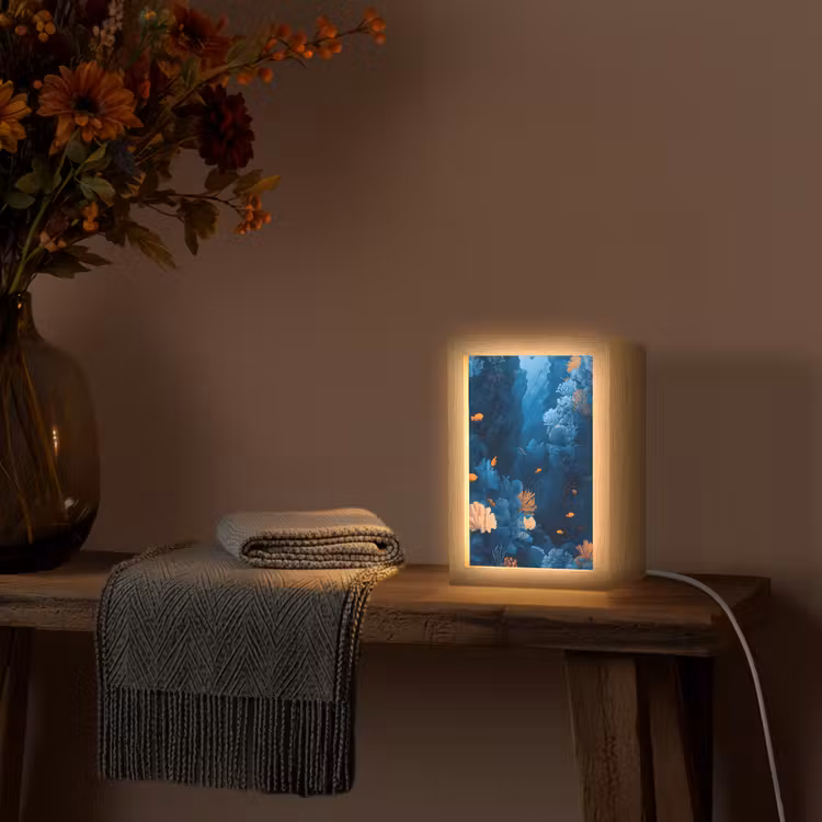 Koraalrif - Vissen - Oceaan - Blauw Light Box met kabel (Tafellamp) klein -sfeer4