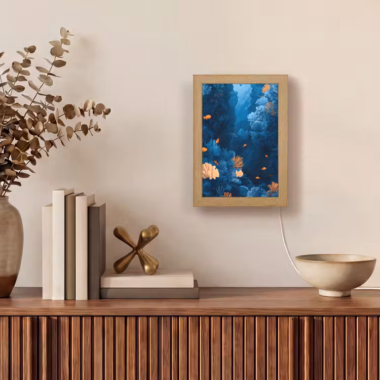Koraalrif - Vissen - Oceaan - Blauw Light Box met kabel (Tafellamp) klein -sfeer2
