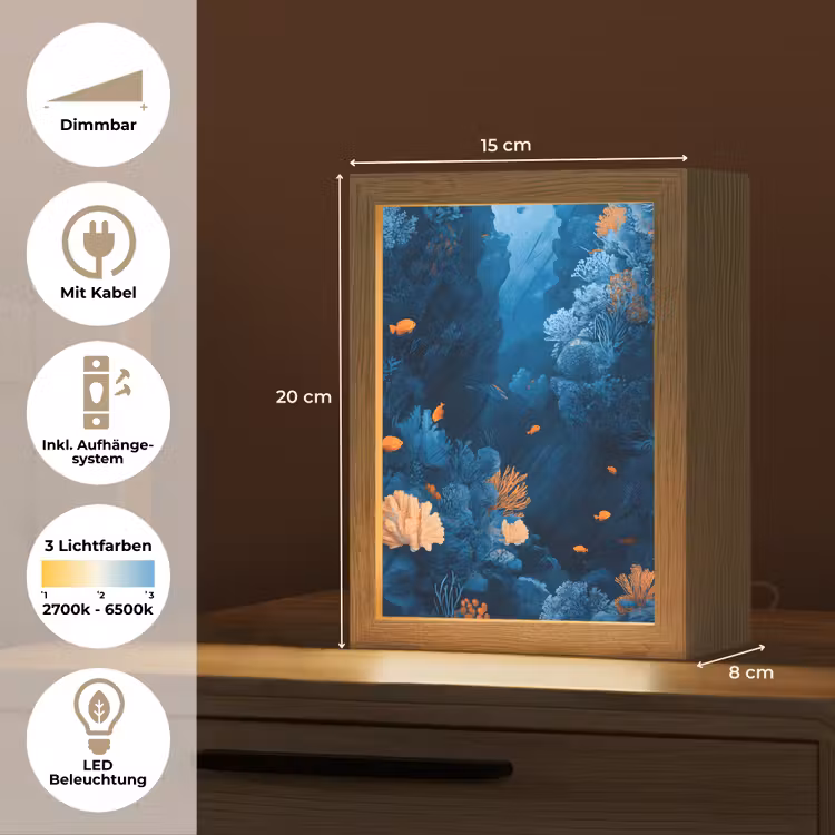 Koraalrif - Vissen - Oceaan - Blauw Light Box met kabel (Tafellamp) klein -USP_DE
