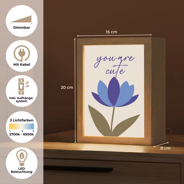 Korenbloem - Valentijn - Bloem - Blauw Light Box met kabel (Tafellamp) klein -USP_DE