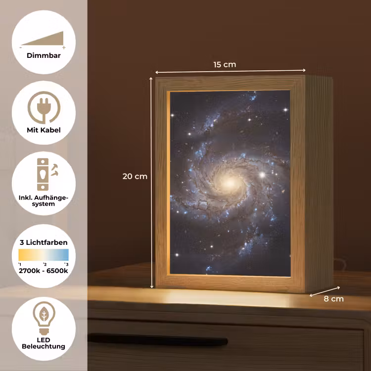 Kosmos - Sterrenstelsel - Donker Light Box met kabel (Tafellamp) klein -USP_DE