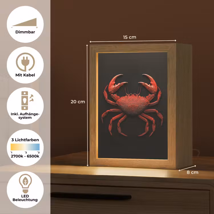 Krab - Rood - Vissen - Schaaldieren Light Box met kabel (Tafellamp) klein -USP_DE