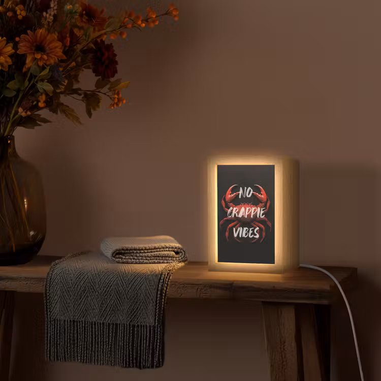 Krab - Rood - Tekst - Zwart Light Box met kabel (Tafellamp) klein -sfeer4