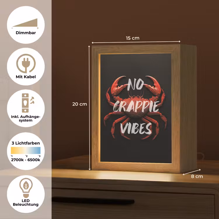 Krab - Rood - Tekst - Zwart Light Box met kabel (Tafellamp) klein -USP_DE