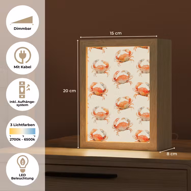 Krabben - Patroon - Oranje Light Box met kabel (Tafellamp) klein 925 -USP_DE