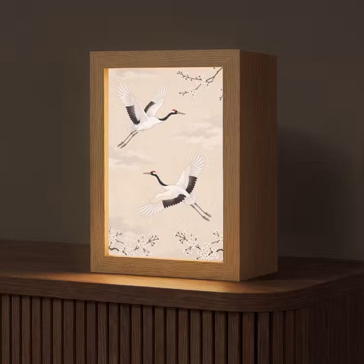 Kraanvogels - Bloesem - Beige Light Box met kabel (Tafellamp) klein -z3d_website