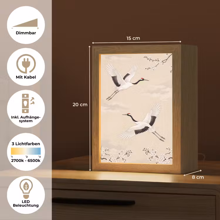 Kraanvogels - Bloesem - Beige Light Box met kabel (Tafellamp) klein -USP_DE