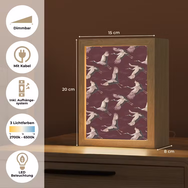 Kraanvogels - Klassiek - Bordeaux Light Box met kabel (Tafellamp) klein 925 -USP_DE
