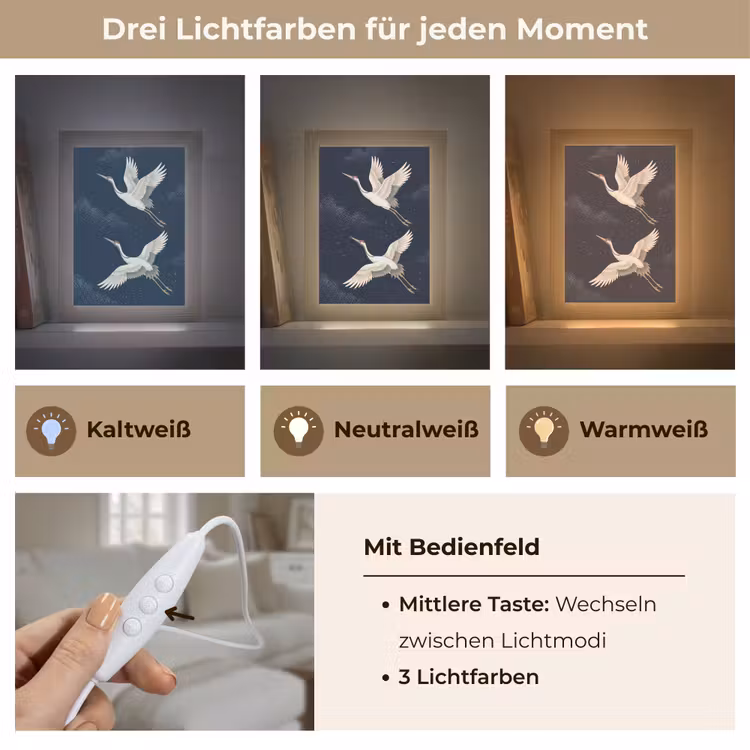 Kraanvogels - Nachthemel - Blauw Light Box met kabel (Tafellamp) klein -USP_lichtkleurDE