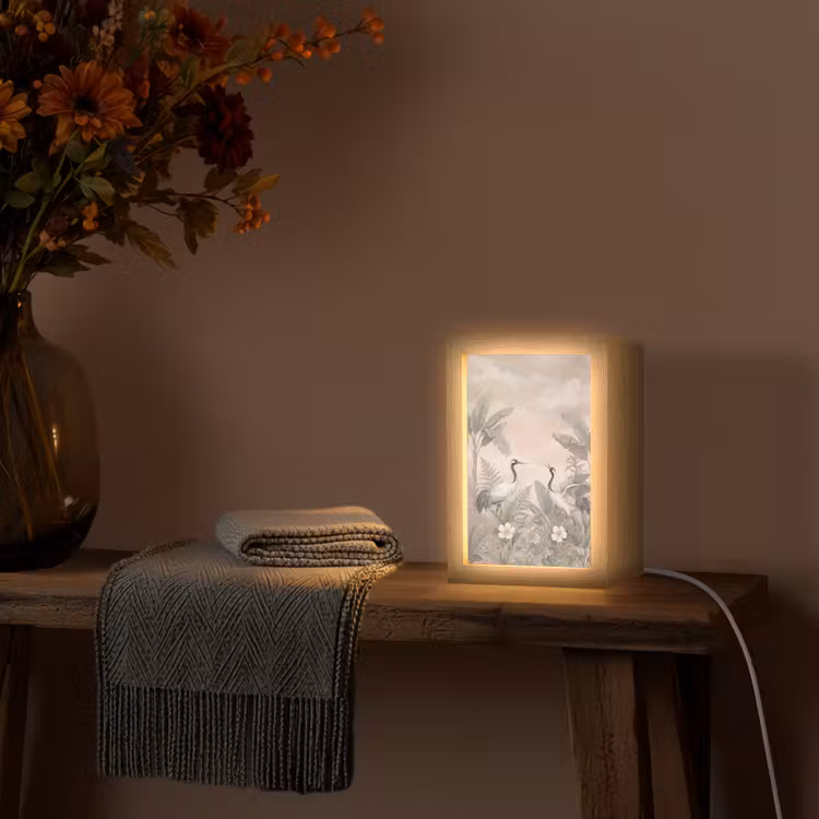 Kraanvogels - Natuur - Roze Light Box met kabel (Tafellamp) klein -sfeer4