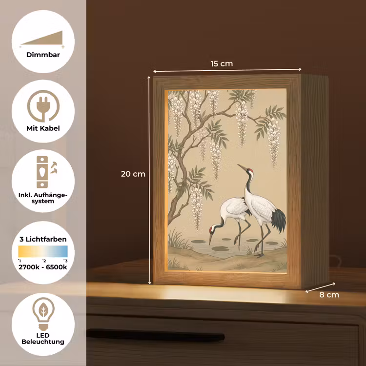 Kraanvogels - Water - Beige Light Box met kabel (Tafellamp) klein -USP_DE