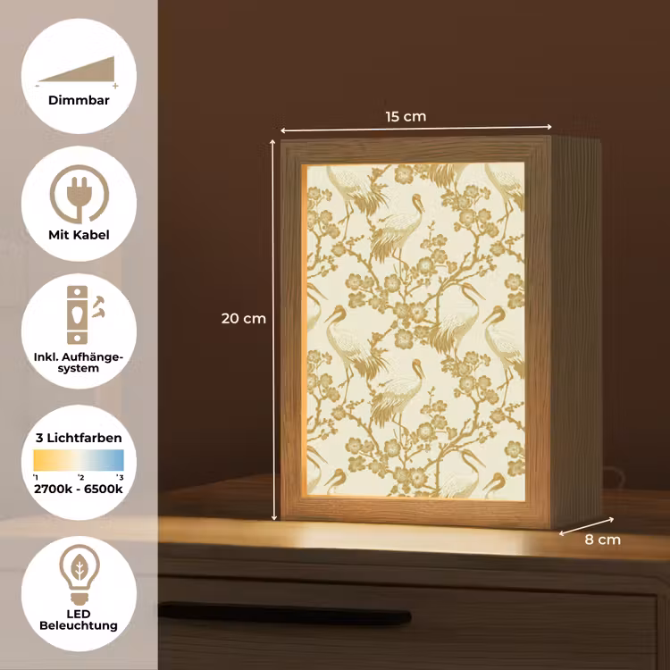 Kraanvogels - Kersenbloesem - Goud Light Box met kabel (Tafellamp) klein 925 -USP_DE