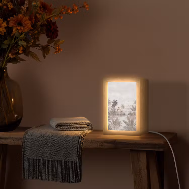 Kraanvogels - Palmbomen - Tropisch Light Box met kabel (Tafellamp) klein -sfeer4