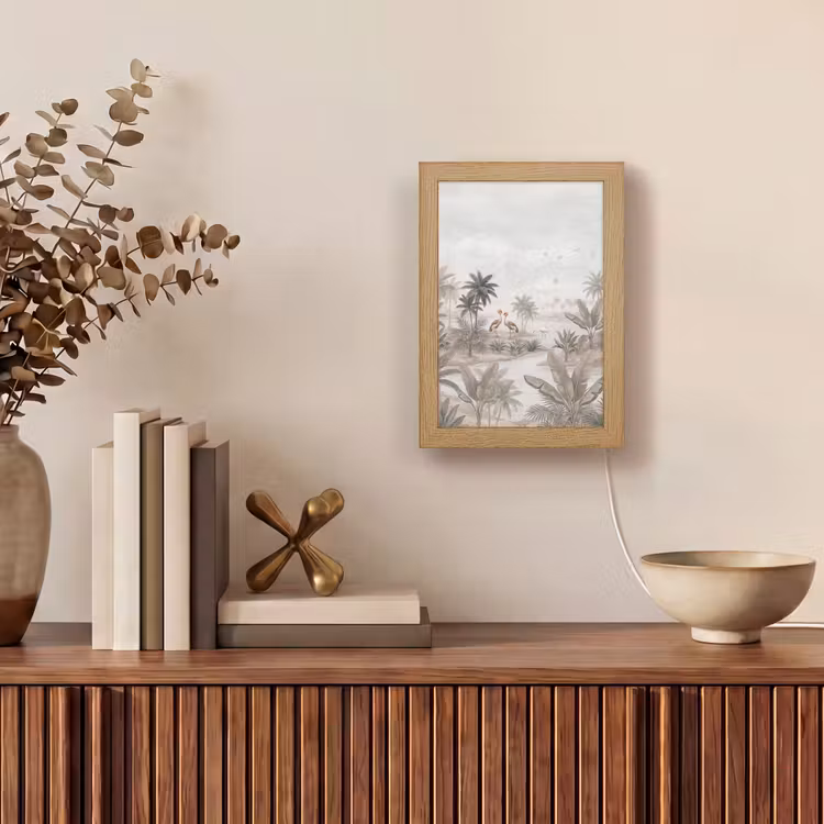 Kraanvogels - Palmbomen - Tropisch Light Box met kabel (Tafellamp) klein -sfeer2