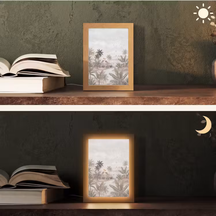 Kraanvogels - Palmbomen - Tropisch Light Box met kabel (Tafellamp) klein -sfeer3