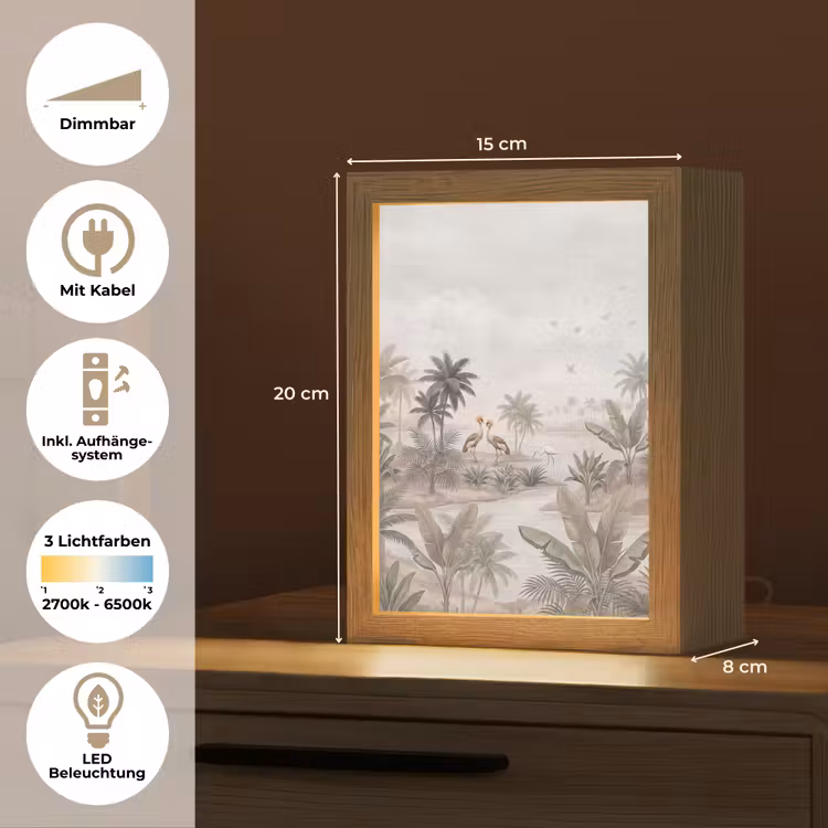 Kraanvogels - Palmbomen - Tropisch Light Box met kabel (Tafellamp) klein -USP_DE