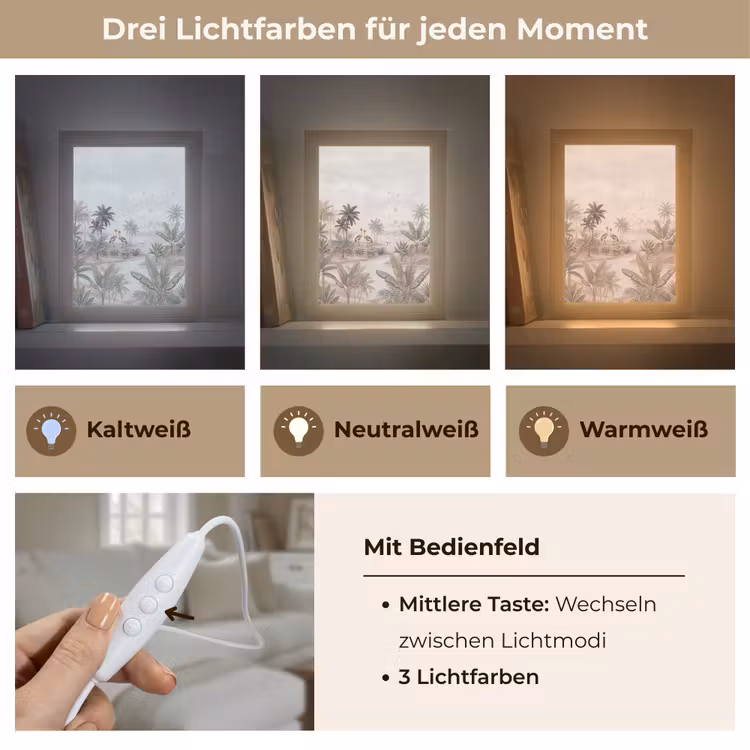 Kraanvogels - Palmbomen - Tropisch Light Box met kabel (Tafellamp) klein -USP_lichtkleurDE