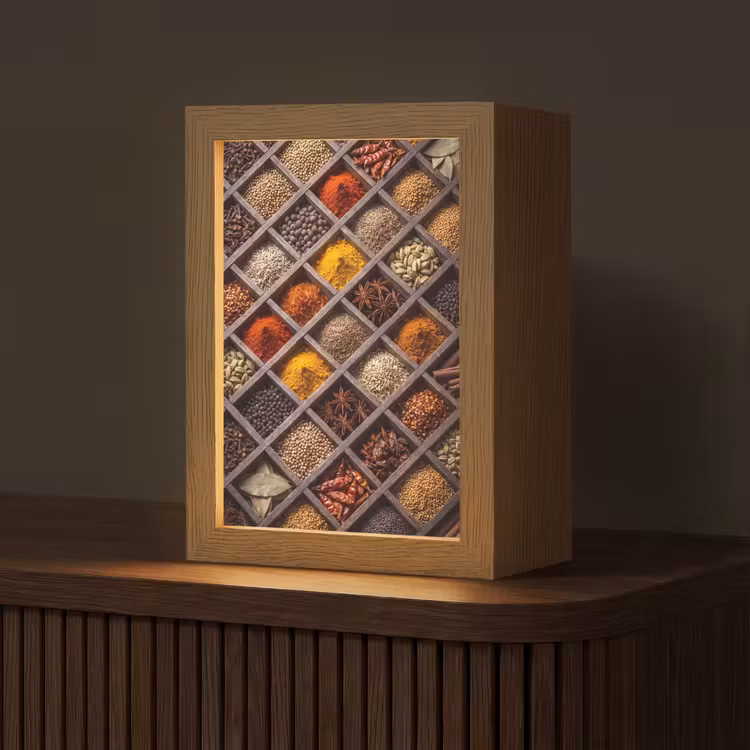 Tischlampe - Kräuter – Holz – Essen - Kruiden - Houten - Eten Light Box met kabel (Tafellamp) klein