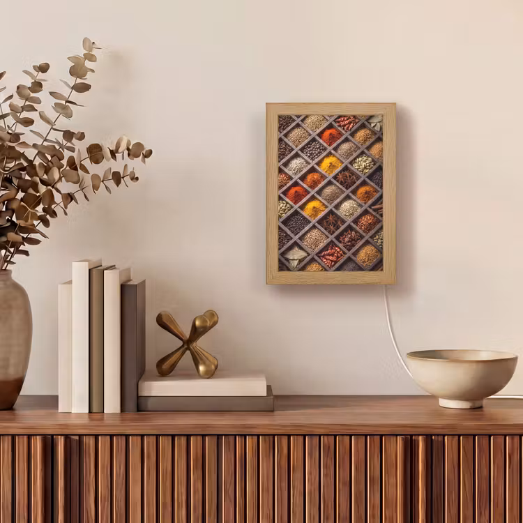Tischlampe - Kräuter – Holz – Essen - Kruiden - Houten - Eten Light Box met kabel (Tafellamp) klein
