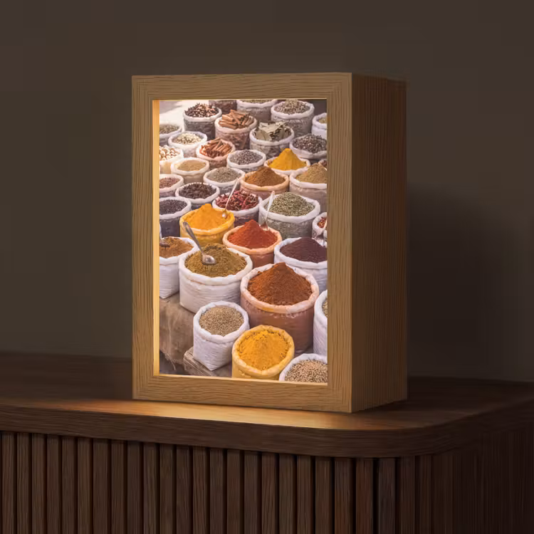 Tischlampe - Kräuter – Markt – Essen - Kruiden - Markt - Eten Light Box met kabel (Tafellamp) klein