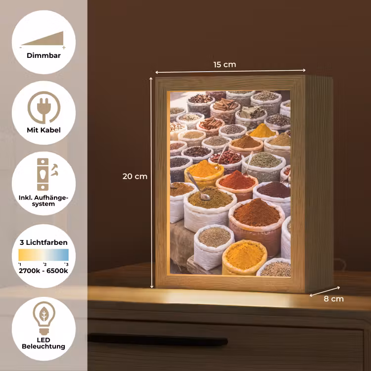 Tischlampe - Kräuter – Markt – Essen - Kruiden - Markt - Eten Light Box met kabel (Tafellamp) klein