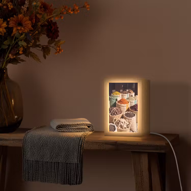 Tischlampe - Kräuter – Markt – Farbenfroh - Kruiden - Markt - Kleurrijk Light Box met kabel (Tafellamp) klein