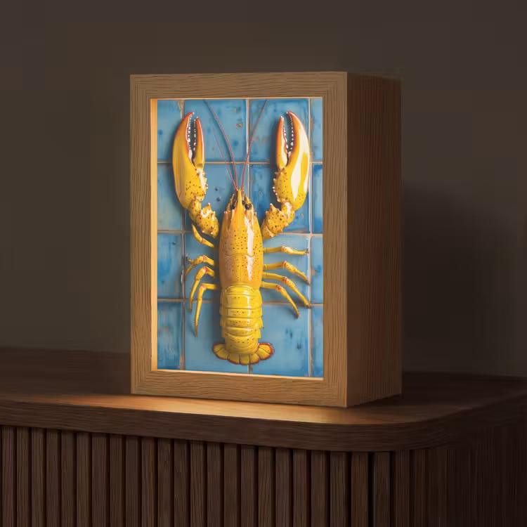 Kreeft - Geel - Blauw - Tegels Light Box met kabel (Tafellamp) klein -z3d_website