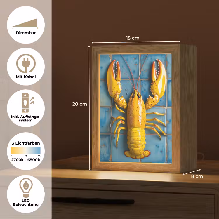 Kreeft - Geel - Blauw - Tegels Light Box met kabel (Tafellamp) klein -USP_DE