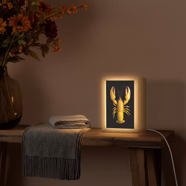 Kreeft - Geel - Stippen - Effen Light Box met kabel (Tafellamp) klein -sfeer4