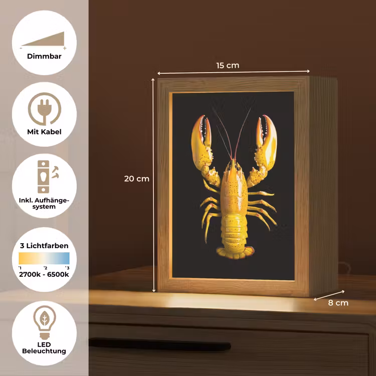 Kreeft - Geel - Stippen - Effen Light Box met kabel (Tafellamp) klein -USP_DE