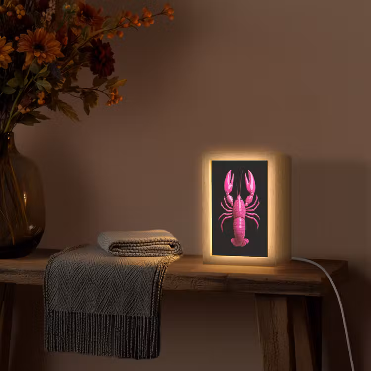 Kreeft - Felroze - Stippen - Opvallend Light Box met kabel (Tafellamp) klein -sfeer4