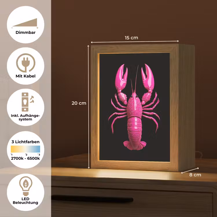 Kreeft - Felroze - Stippen - Opvallend Light Box met kabel (Tafellamp) klein -USP_DE