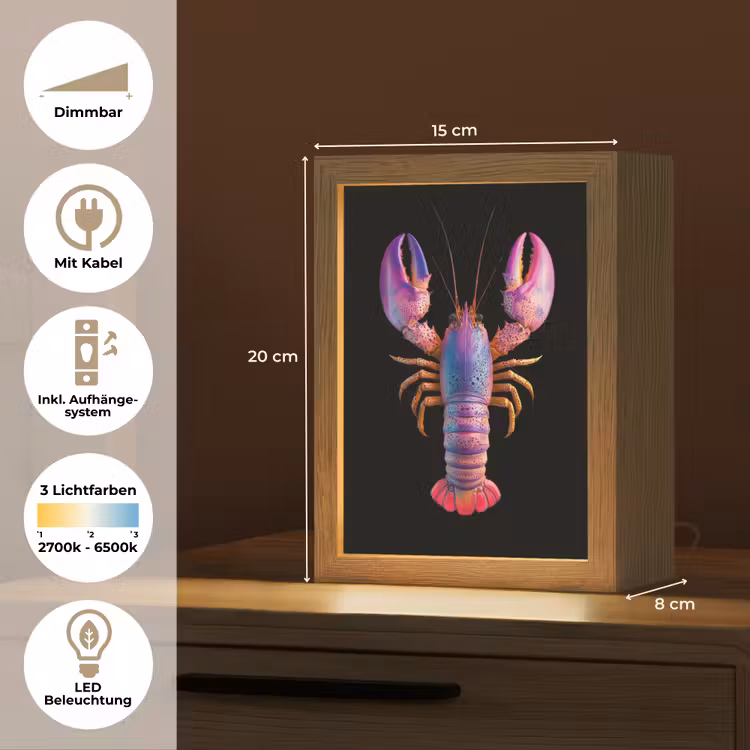 Kreeft - Paars - Roze - Zwart - Stippen - Lila Light Box met kabel (Tafellamp) klein -USP_DE